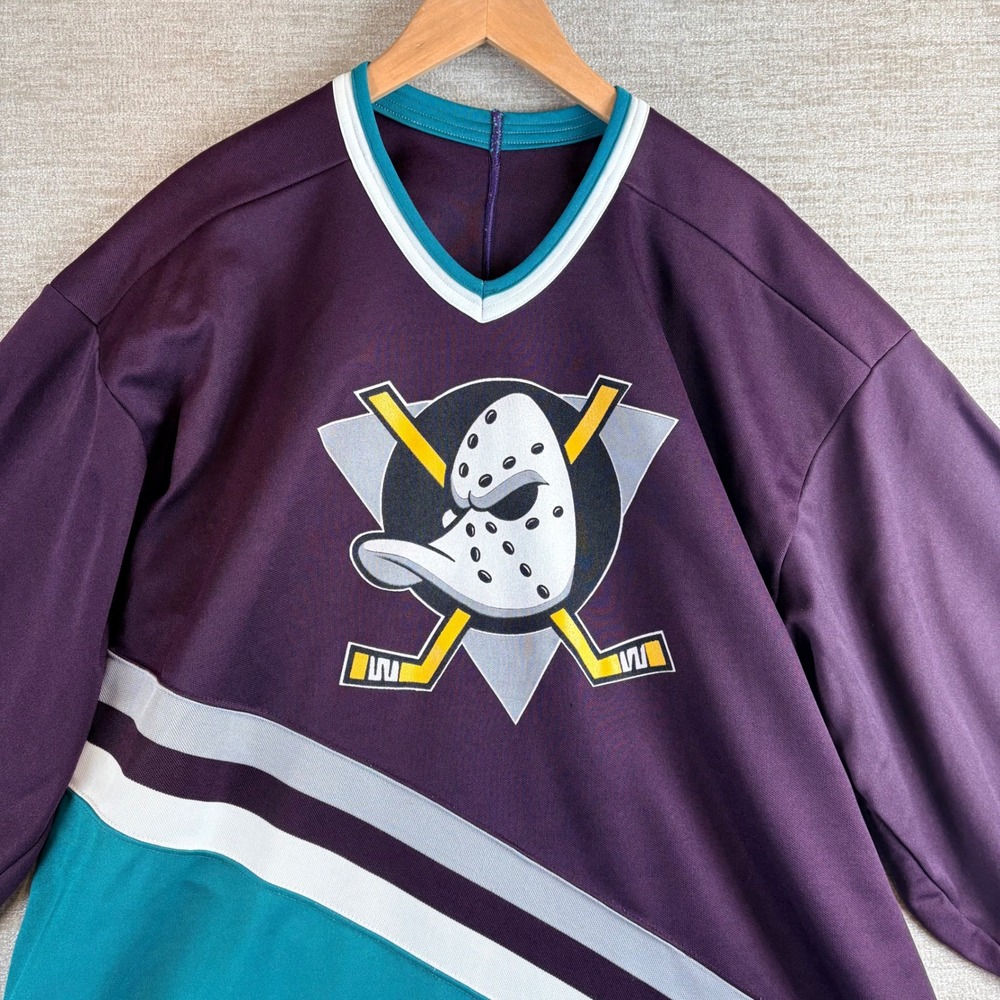Vintage Anaheim Mighty Ducks CCM Maska Hockey Jersey Mens XL Eggplant Teal NHL